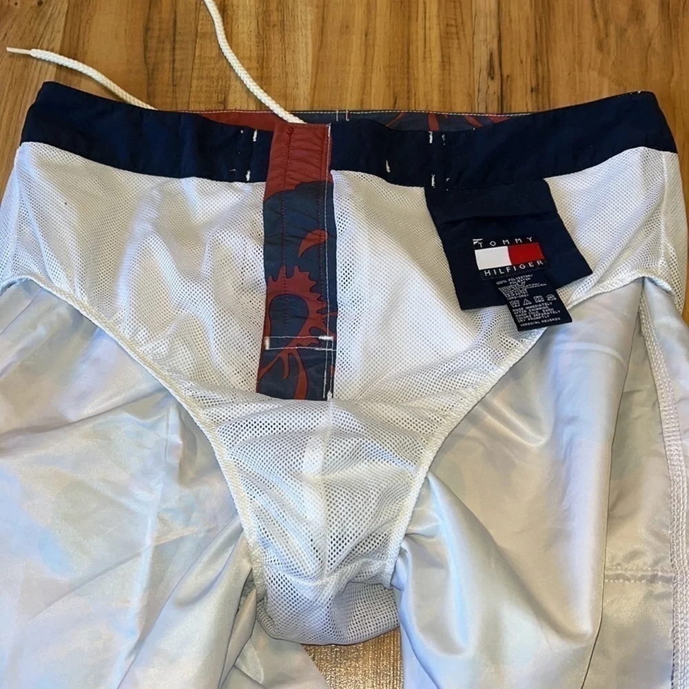 Tommy Hilfiger swim trunks, blue/red, Mens size medium